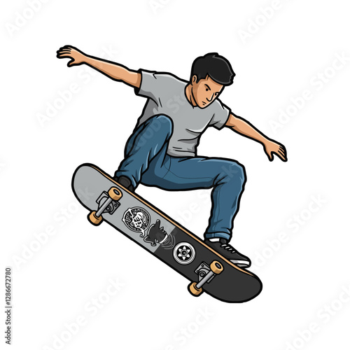 Young Man Performing Skateboarding Tricks With Energy and Skill