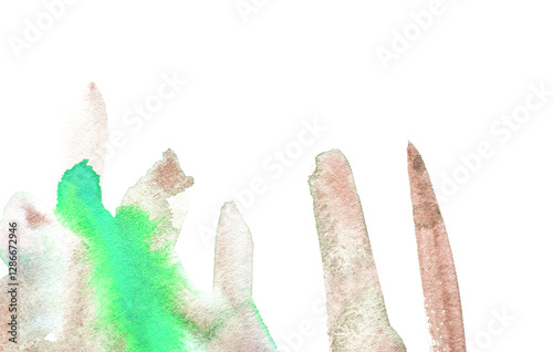 Vibrant watercolor brush strokes in green and pink on white background - artistic abstract design.