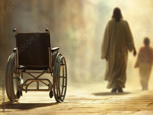 Man In White Walking Away From Empty Wheelchair
