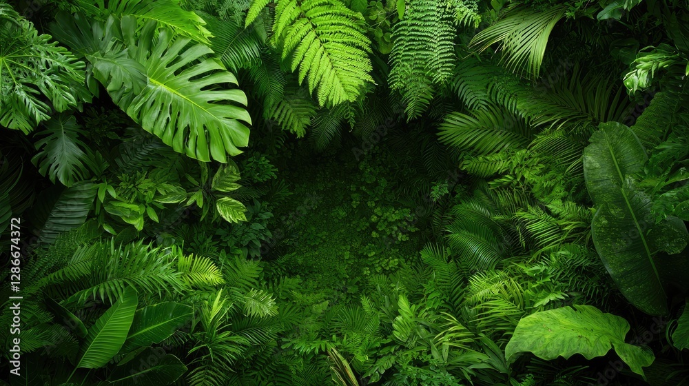 Tropical Lush Forest Canopy Overhead View. Possible Use Background image, nature-themed design Tropical Lush Forest Canopy Overhead View. Possible Use Background image, nature-themed design