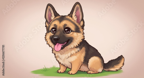 Adorable german shepherd puppy sits on a patch of grass