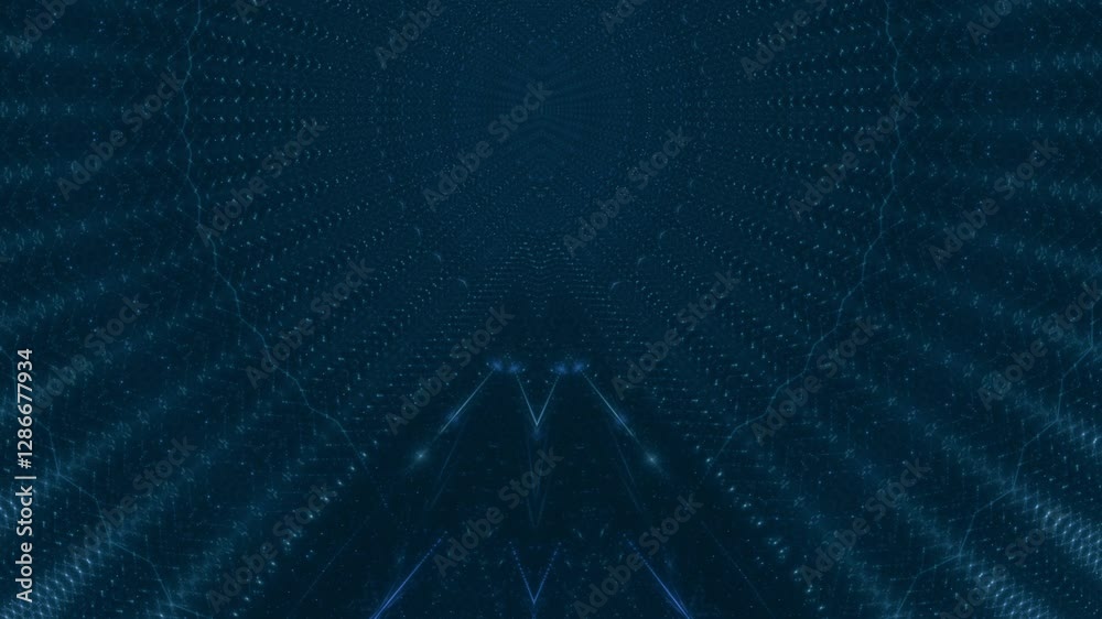 leuchtende Lichtpunkte bewegen sich langsam Richtung Zentrum, digitaler Datentransfer, Algorithmus, Internet, Energie, Datenfluss, Geschwindigkeit, Wandel, Austausch, braun, orange