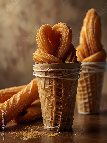 Delicious Churros in Waffle Cones, a Sweet Treat