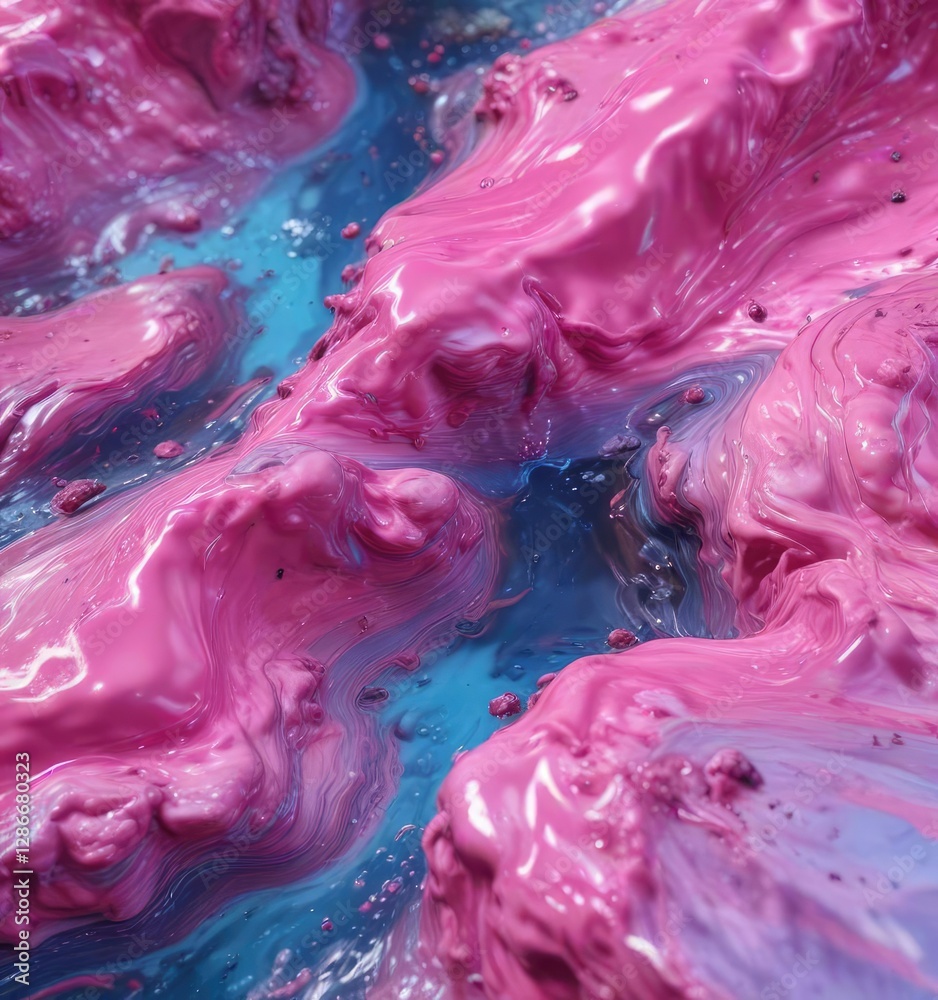 Obraz premium Vibrant liquid-like texture in shades of pink and blue, vibrant colors, colorful, modern look