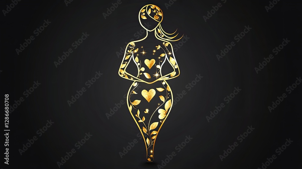 Bright and elegant golden female sign, with smooth floral etchings and glowing hearts, on a minimalist backdrop. - Bright and elegant golden female sign, with smooth floral etchings and glowing hearts, on a minimalist backdrop. -