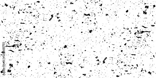 Distressed black texture. Dark grainy texture on white background. Dust overlay textured. Grain noise particles. Rusted white effect. Grunge design elements. Vector illustration, EPS 10.