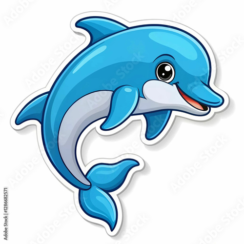 A fun and playful doodle-style sticker of a cartoon dolphin