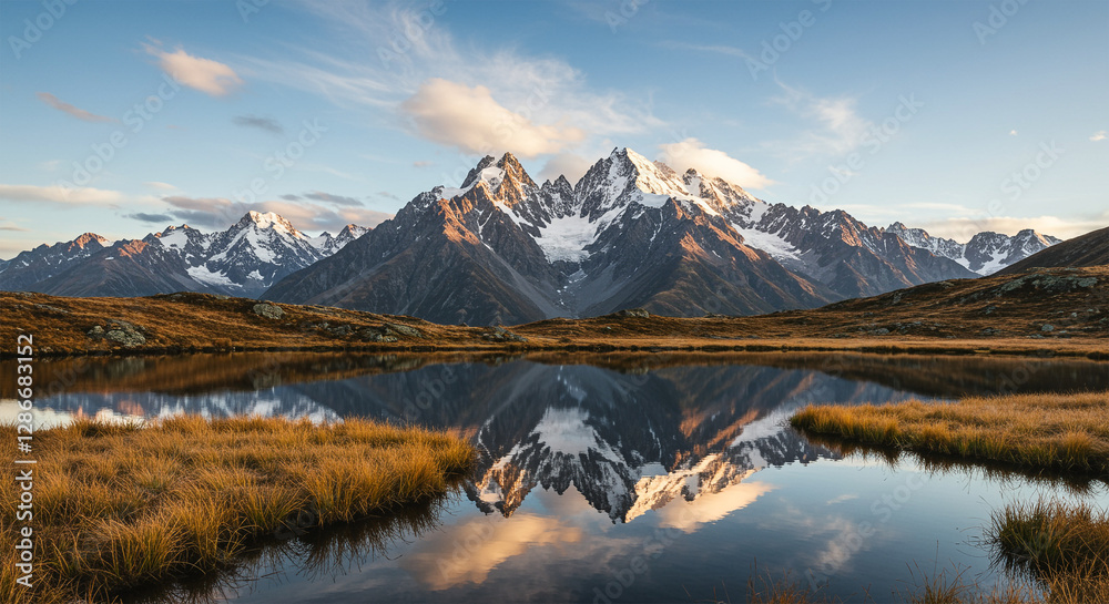 Fototapeta premium Breathtaking mountain range reflecting in a clear lake