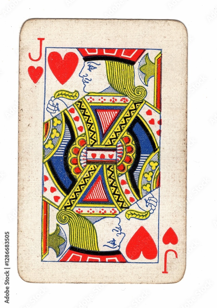 Obraz premium A well used, grubby hearts playing card.
