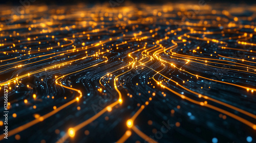 Abstract circuitry with thought bubbles and maze lines exploring generative AI's influence on critical thinking