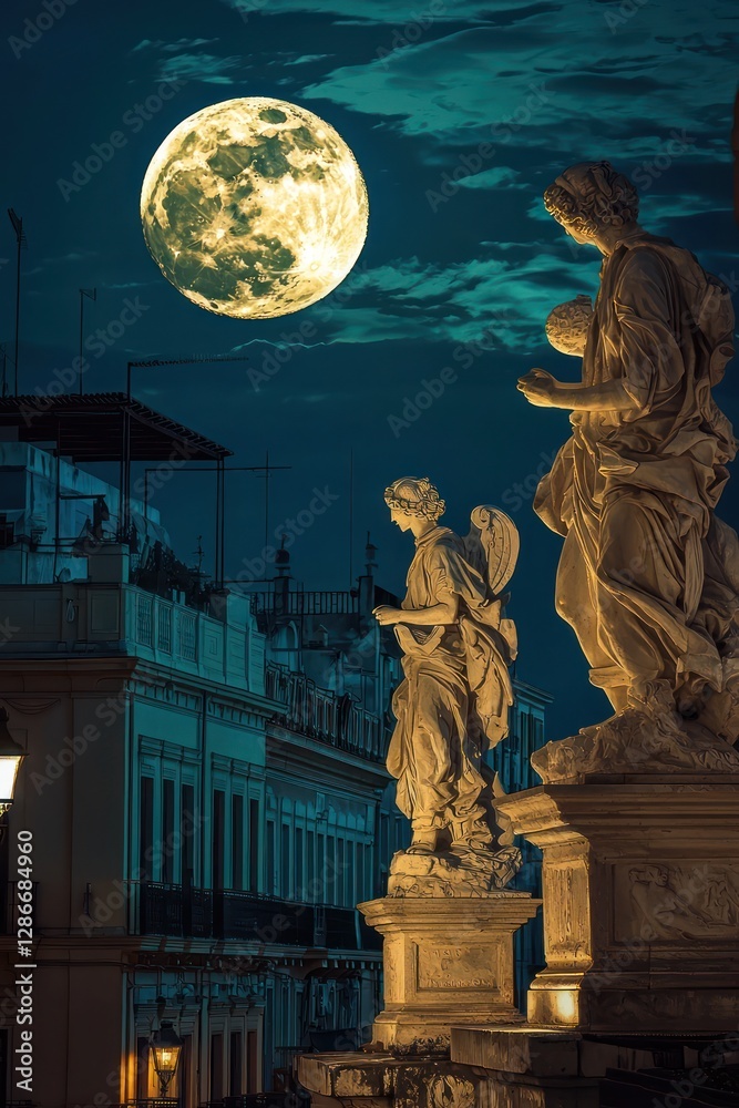 A city square where the statues dance at midnight, celebrating the moonrise with an ancient ritual A city square where the statues dance at midnight, celebrating the moonrise with an ancient ritual