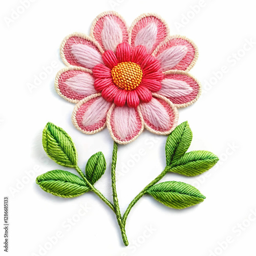 A beautifully detailed embroidered flower, isolated on a white