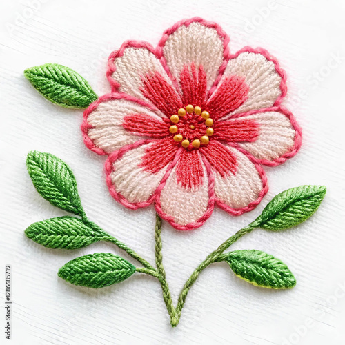 A beautifully detailed embroidered flower, isolated on a white