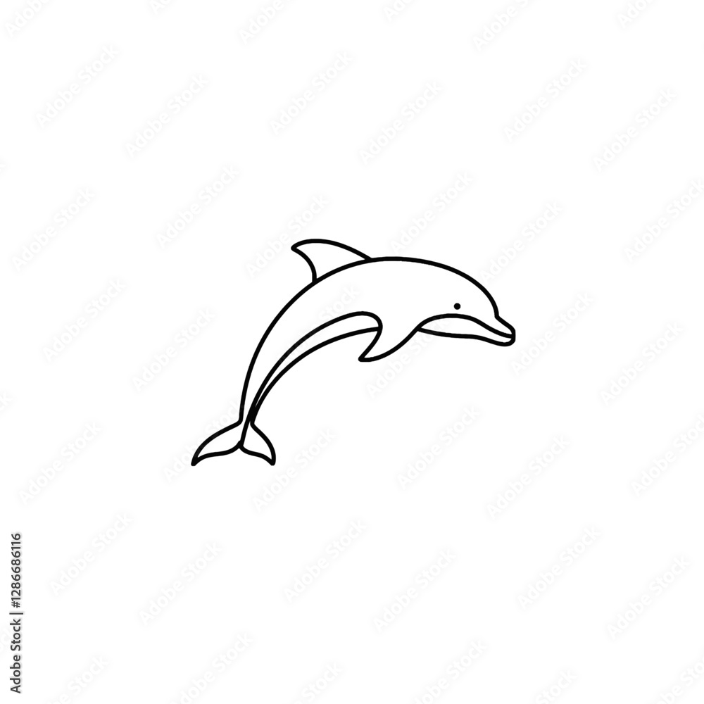Naklejka premium Hand-Drawn Outline of a Jumping Dolphin on a White Background