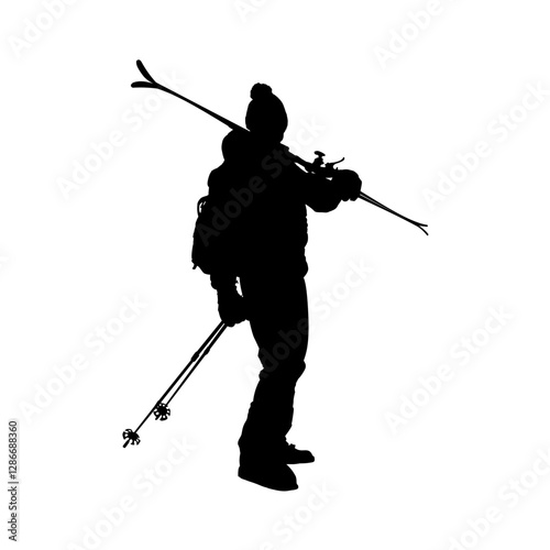 silhouette of skier, skiing - vector illustration	