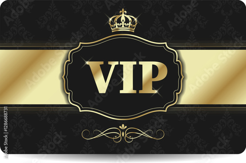 VIP card black with crown and vintage pattern photo