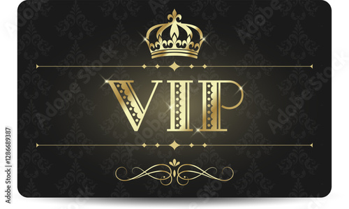 VIP card black with gold and vintage pattern photo