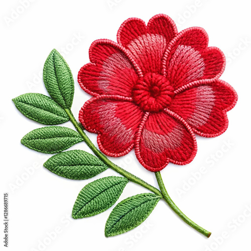A beautifully crafted embroidered flower, isolated on a white b