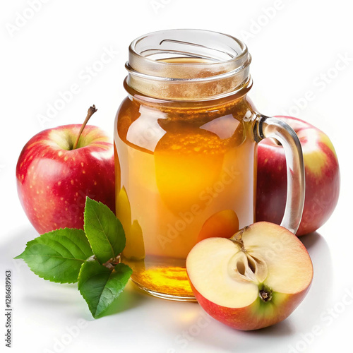 A refreshing mason jar filled with golden apple juice,