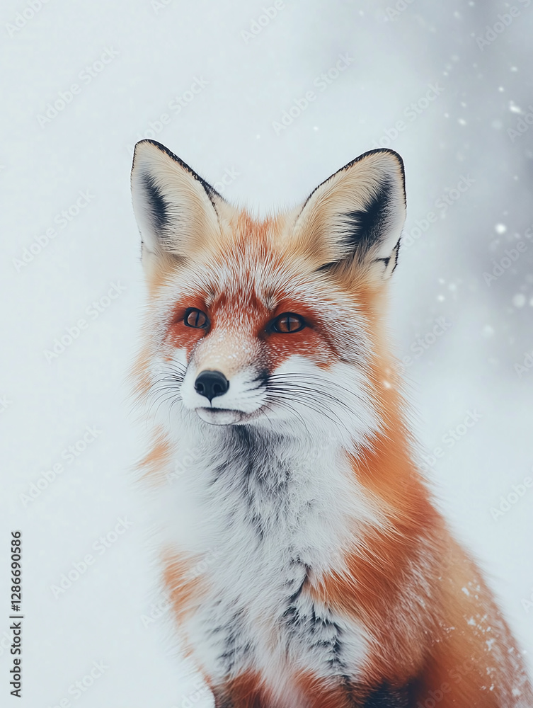 Fototapeta premium Sitting red fox isolated on white or white background , animal.