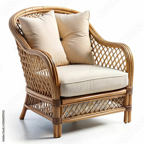A cozy armchair with soft pillows, isolated on a white background