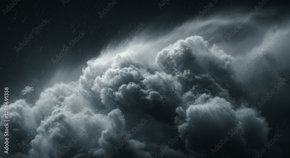 Obraz premium Cinematic typhoon close-up, Swirling winds and rain-soaked cloudscapes