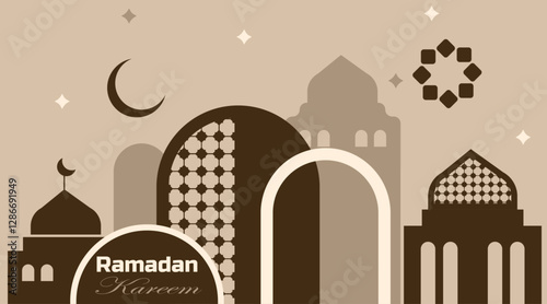 Banner design | Islamic background with pattern shape | Elegant vector background with moon, star, lamp for greeting,  ramadan, occation, invitation with rosy, brown colour