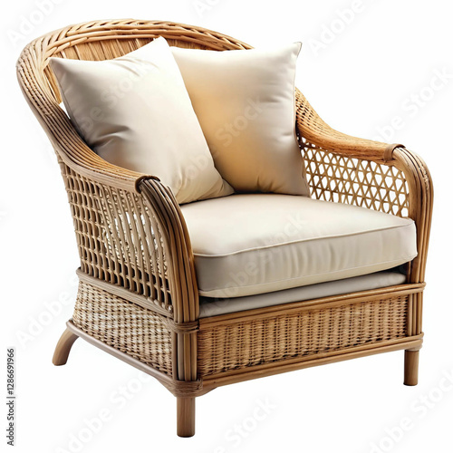 A cozy armchair with soft pillows, isolated on a white background