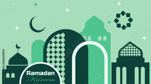 Banner design | Islamic background with pattern shape | Elegant vector background with moon, star, lamp for greeting,  ramadan, occation, invitation with celadon colour