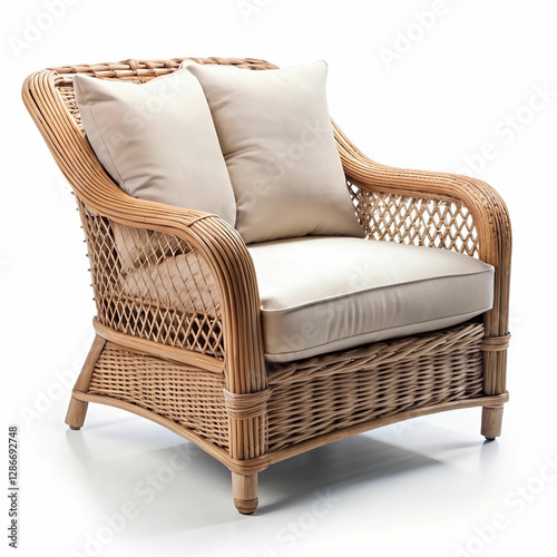 A cozy armchair with soft pillows, isolated on a white background