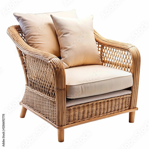 A cozy armchair with soft pillows, isolated on a white background