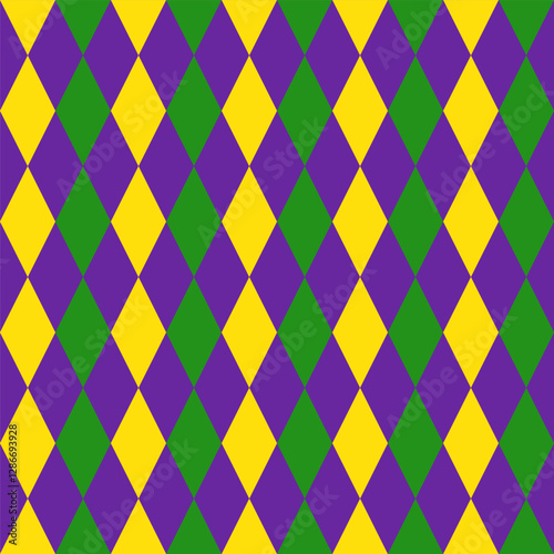 Seamless Harlequin pattern. The traditional colors of the Mardi Gras holiday.