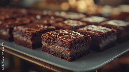 Indulge in the luscious delights of chocolate temptation showcasing divine chocolate fudge brownies, sprinkled with chopped almonds and a hint of sea salt.  photo