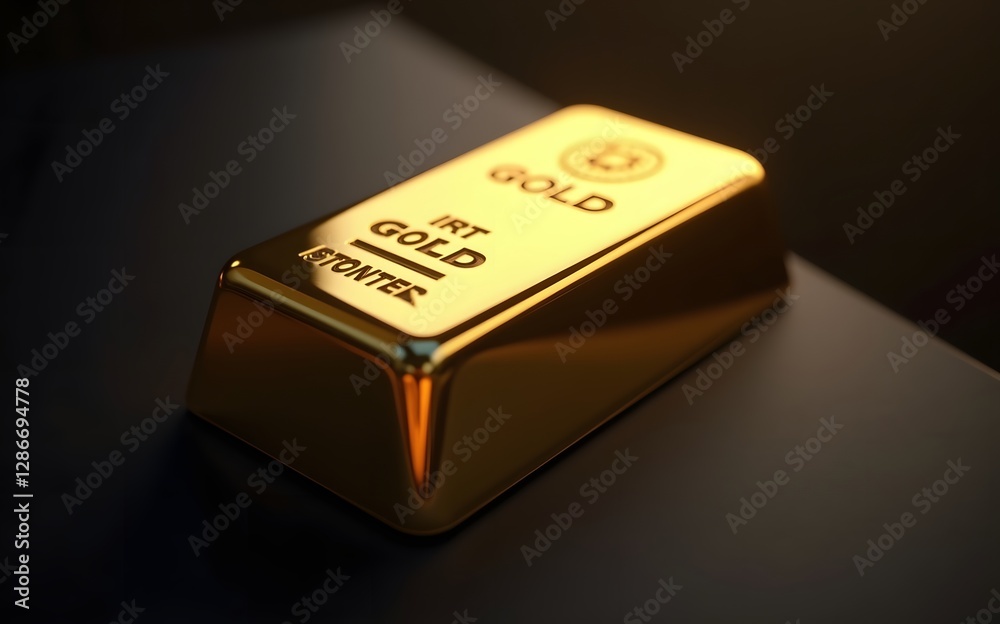 Shiny Golden Bar Symbolizing Wealth and Luxury on a Dark Surface with Create Glowing Atmosphere Shiny Golden Bar Symbolizing Wealth and Luxury on a Dark Surface with Create Glowing Atmosphere