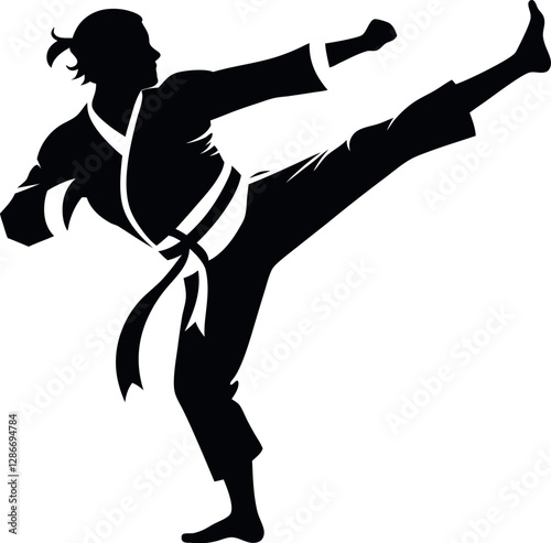 Taekwondo Silhouette Minimalist Vector Design Showcasing Retro Vintage Illustration with a Bold and Dynamic Aesthetic for Martial Arts Enthusiasts