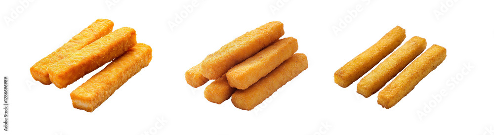 Variety of Crispy Breaded Cheese Sticks on White Background Variety of Crispy Breaded Cheese Sticks on White Background