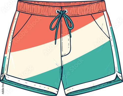 Swim Trunks Featuring a Colorful Minimalist Vector Design with Retro Vintage Illustration for a Bold and Stylish Beachwear Look