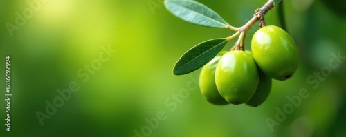 Wallpaper Mural Unripe green olives nestled in leafy branches of an olive tree, green, branch Torontodigital.ca