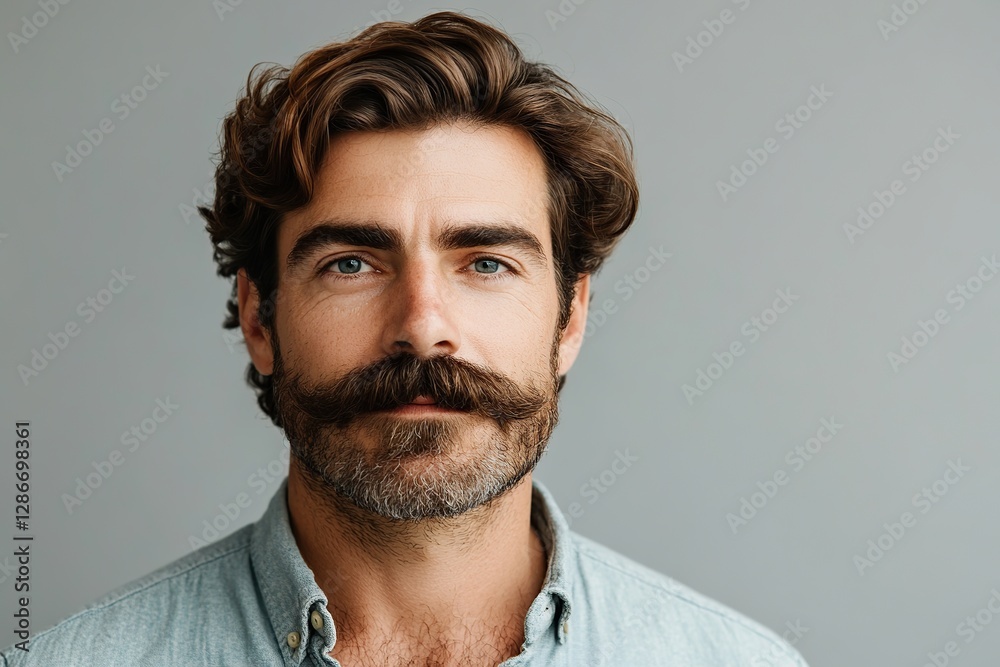 Fototapeta premium Groomed hipster with long mustache after visiting the barbershop
