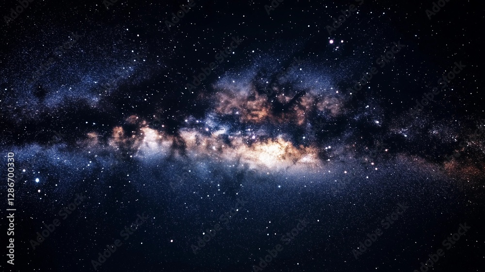 Fototapeta premium A starry night sky with a large cloud of dust and gas. The stars are scattered throughout the sky, with some closer together and others further apart
