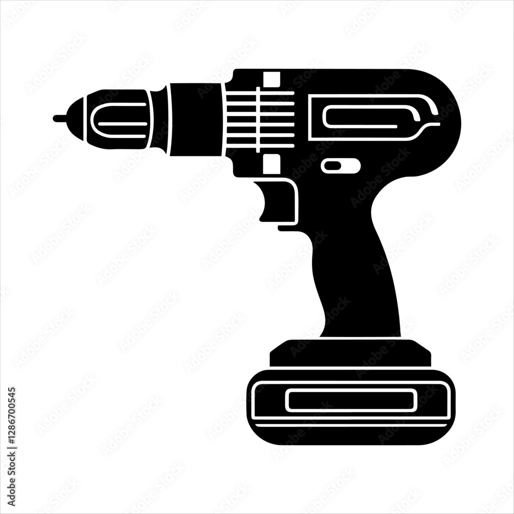 Drill machine silhouette vector, Electric drill machine icon Drill machine silhouette vector, Electric drill machine icon
