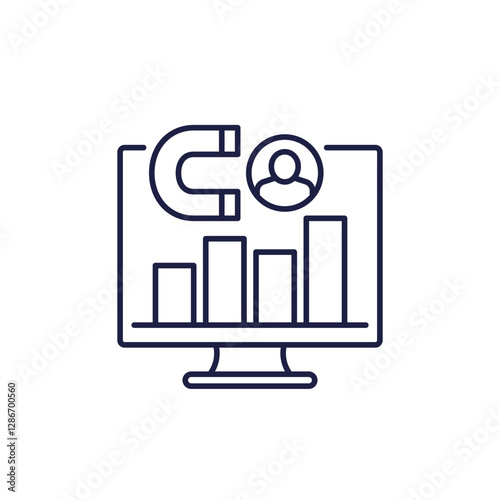 customer retention metrics line icon with computer