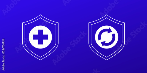 Health insurance renewal icons with shield and medical cross