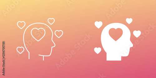 head with hearts, love and passion icons, line and solid style