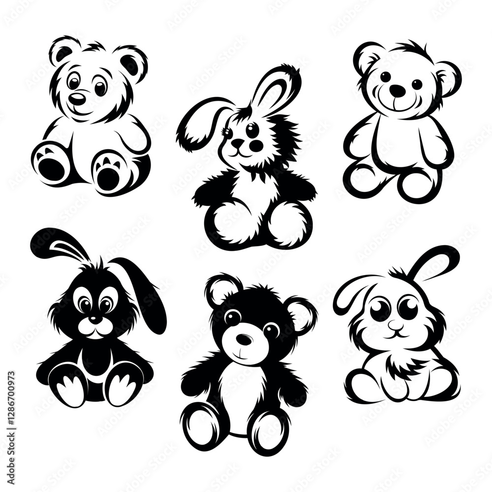 Fototapeta premiumset of teddy bears and rabbits icons