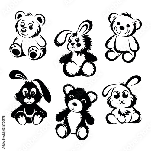 

set of teddy bears and rabbits icons