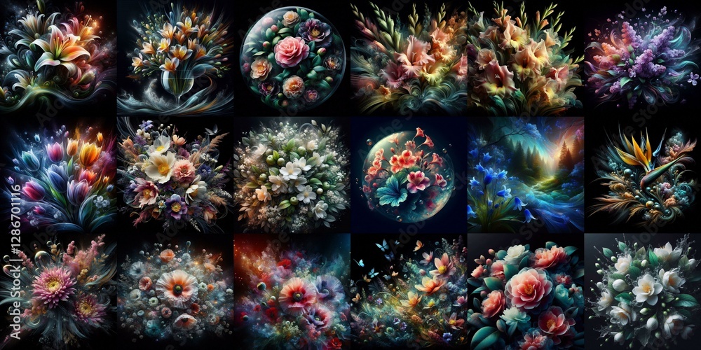 Fototapeta premium Blending of flowers with glass. AI generated illustration