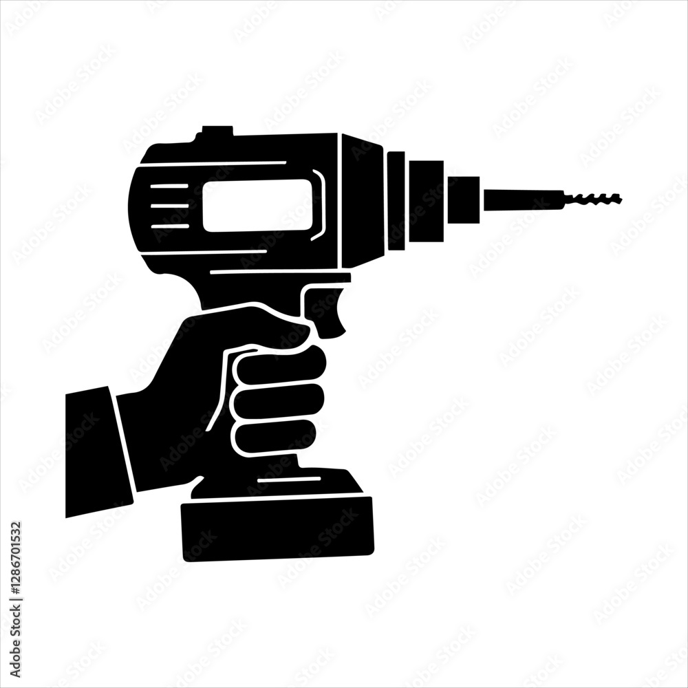 Drill machine silhouette vector, Electric drill machine icon Drill machine silhouette vector, Electric drill machine icon