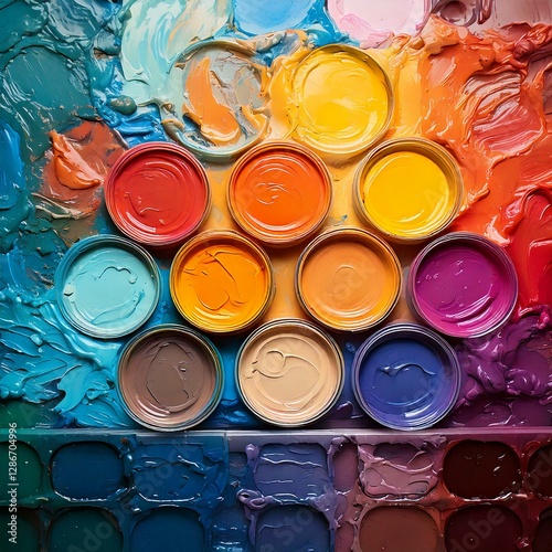 colorful paints in paintbox