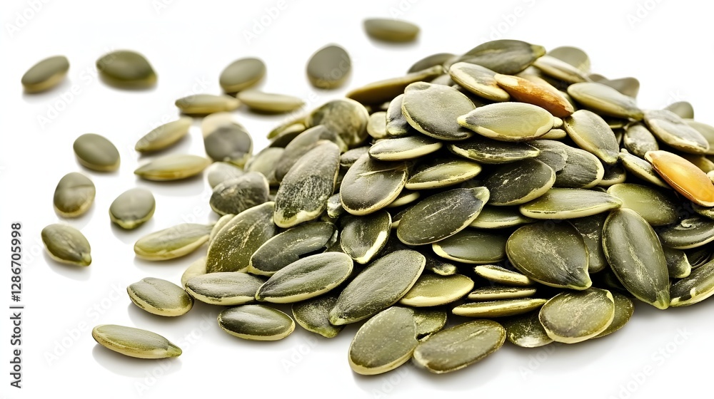 Close Up View of Fresh Green Pumpkin Seeds Piled on White Surface for Healthy Eating Close Up View of Fresh Green Pumpkin Seeds Piled on White Surface for Healthy Eating